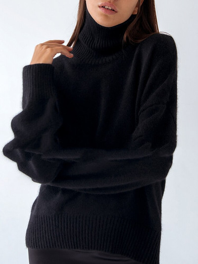 2022. gada sieviešu retro stila trikotāžas korejiešu modes ielas apģērbs ar garām piedurknēm, džemperis, melns liela izmēra džemperis