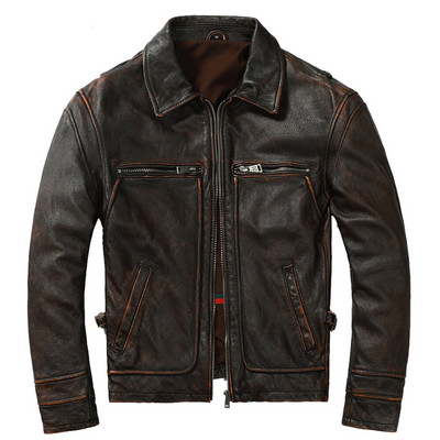 Jachetă de piele vintage pentru bărbați, groasă, 100% piele de vacă naturală, haină motociclist, iarnă, îmbrăcăminte pentru bărbați din piele naturală, 3 culori M100