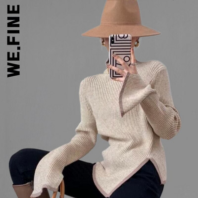 We.Fine Fashion trikotāžas džemperi ar garām piedurknēm sieviešu džemperis rudens ziema jauni sānu šķēlumi džemperi Korejas Basic