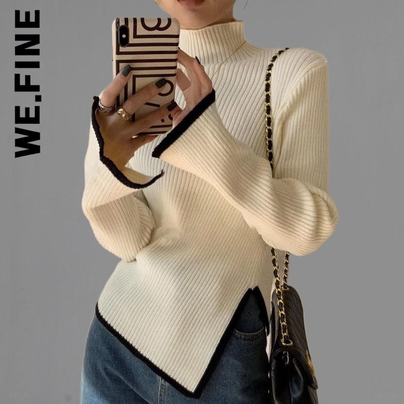 We.Fine Fashion trikotāžas džemperi ar garām piedurknēm sieviešu džemperis rudens ziema jauni sānu šķēlumi džemperi Korejas Basic