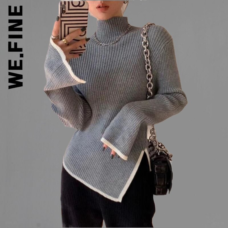 We.Fine Fashion trikotāžas džemperi ar garām piedurknēm sieviešu džemperis rudens ziema jauni sānu šķēlumi džemperi Korejas Basic