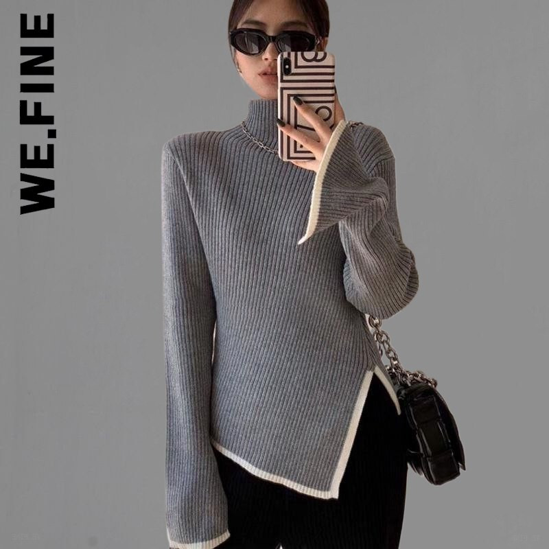 We.Fine Fashion trikotāžas džemperi ar garām piedurknēm sieviešu džemperis rudens ziema jauni sānu šķēlumi džemperi Korejas Basic