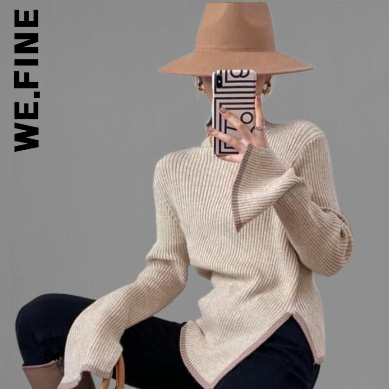 We.Fine Fashion trikotāžas džemperi ar garām piedurknēm sieviešu džemperis rudens ziema jauni sānu šķēlumi džemperi Korejas Basic
