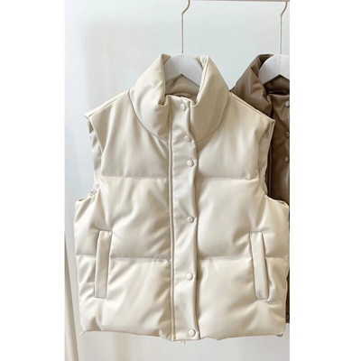 2022 balta melna mākslīgās ādas veste sieviešu rāvējslēdzējs PU jakas Sieviešu veste Kokvilna Polsterēta bezpiedurknēm parka traf