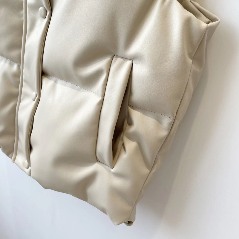 2022 balta melna mākslīgās ādas veste sieviešu rāvējslēdzējs PU jakas Sieviešu veste Kokvilna Polsterēta bezpiedurknēm parka traf