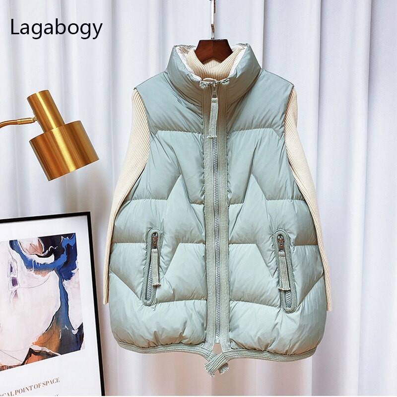 Lagabogy 2022. gada jauns sieviešu ziemas mētelis bez piedurknēm, balts, pīles dūnu veste, ikdienas silta, īsa pufīga veste, vēja necaurlaidīga sieviešu veste