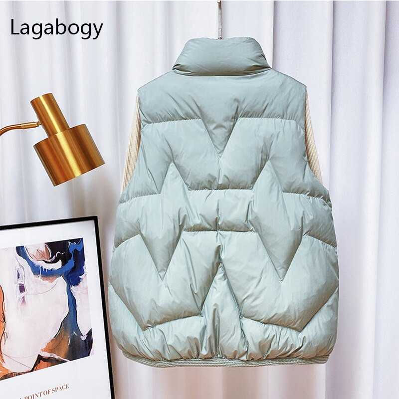 Lagabogy 2022. gada jauns sieviešu ziemas mētelis bez piedurknēm, balts, pīles dūnu veste, ikdienas silta, īsa pufīga veste, vēja necaurlaidīga sieviešu veste