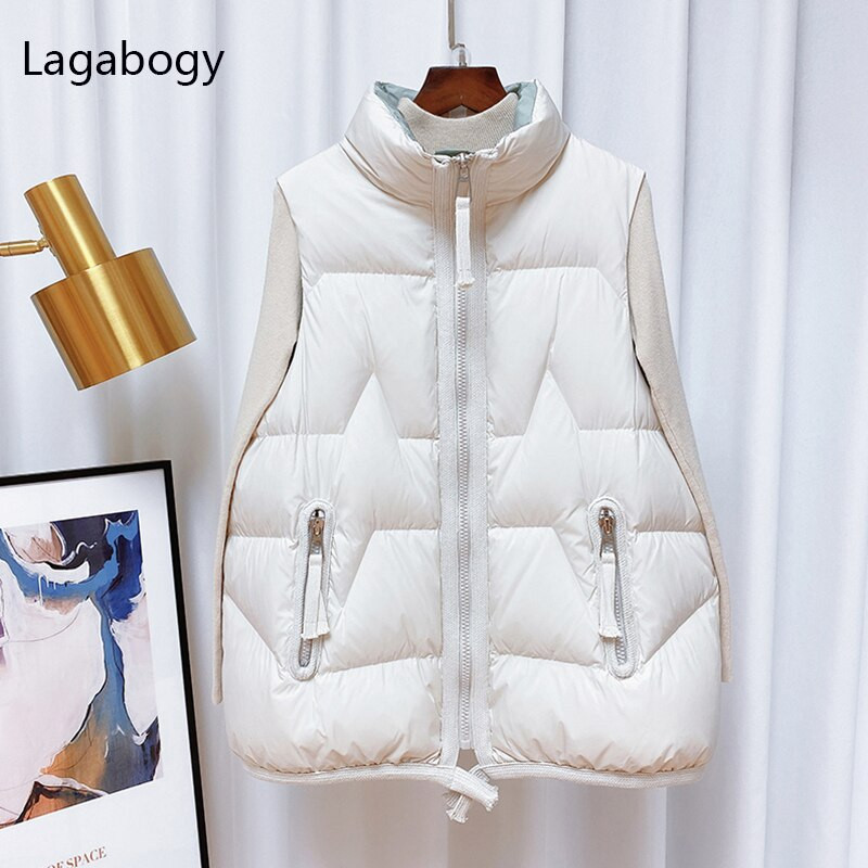 Lagabogy 2022. gada jauns sieviešu ziemas mētelis bez piedurknēm, balts, pīles dūnu veste, ikdienas silta, īsa pufīga veste, vēja necaurlaidīga sieviešu veste