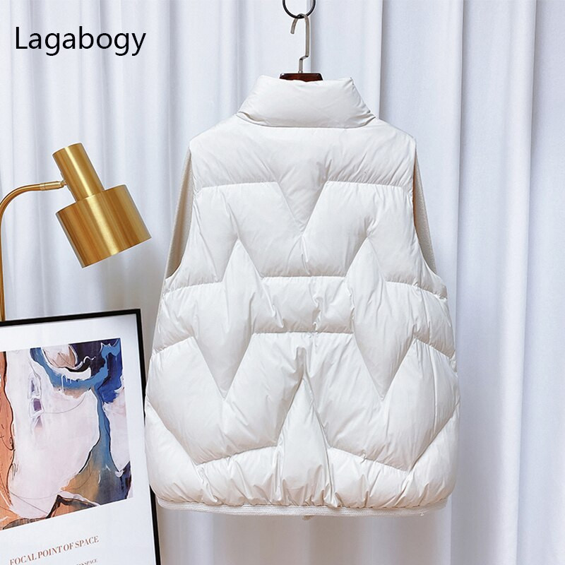 Lagabogy 2022. gada jauns sieviešu ziemas mētelis bez piedurknēm, balts, pīles dūnu veste, ikdienas silta, īsa pufīga veste, vēja necaurlaidīga sieviešu veste