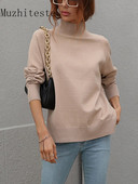 Jesen zima novi ženski džemper s visokim ovratnikom čiste boje, nepravilan džemper korejske mode, ženski džemper dugih rukava