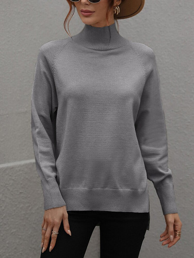 Jesen zima novi ženski džemper s visokim ovratnikom čiste boje, nepravilan džemper korejske mode, ženski džemper dugih rukava