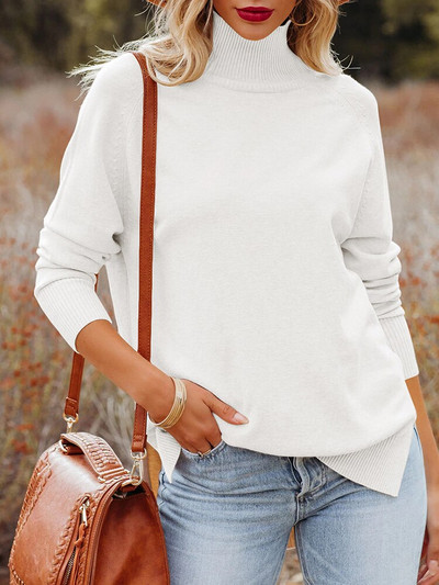 Jesen zima novi ženski džemper s visokim ovratnikom čiste boje, nepravilan džemper korejske mode, ženski džemper dugih rukava