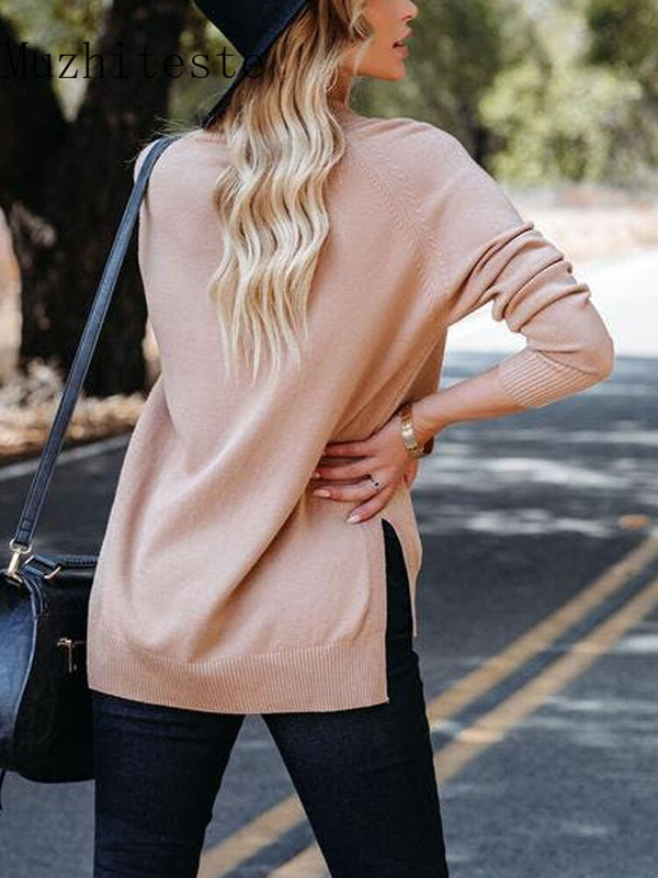 Jesen zima novi ženski džemper s visokim ovratnikom čiste boje, nepravilan džemper korejske mode, ženski džemper dugih rukava
