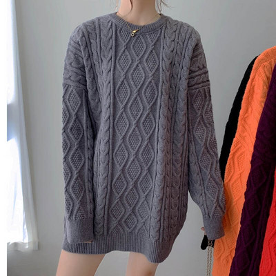 Sieviešu rudens un ziemas garš, biezs džemperis korejiešu versija Lazy brīvs džemperis vienkrāsains apaļa kakla mētelis modes džemperis