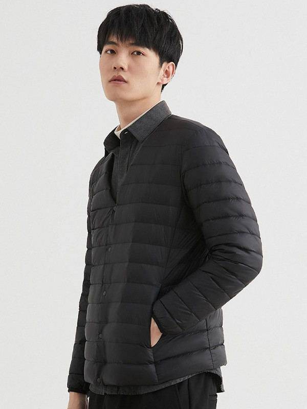 Vīriešu dūnu jaka īpaši viegla, 90% balta pīļu dūnu jaka Vīriešu silta odere, vēja necaurlaidīga apaļa kakla jaka viegla poga vidēja slāņa jaka