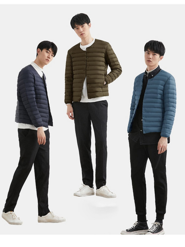 Vīriešu dūnu jaka īpaši viegla, 90% balta pīļu dūnu jaka Vīriešu silta odere, vēja necaurlaidīga apaļa kakla jaka viegla poga vidēja slāņa jaka