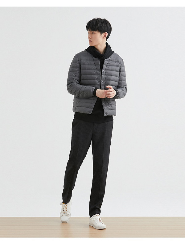 Vīriešu dūnu jaka īpaši viegla, 90% balta pīļu dūnu jaka Vīriešu silta odere, vēja necaurlaidīga apaļa kakla jaka viegla poga vidēja slāņa jaka