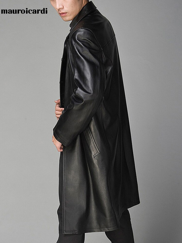 Mauroicardi rudens garš, melns mākslīgās ādas mētelis sievietēm ar garām piedurknēm, grezns britu stila modes 2021. gada mētelis