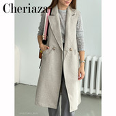 2022 Άνοιξη Φθινόπωρο Νέο Leisure Γυναικείο πέτο Γιλέκο μεσαίου μήκους Διπλό αμάνικο μονόχρωμο γιλέκο γυναικείο μπλουζάκι τσέπης