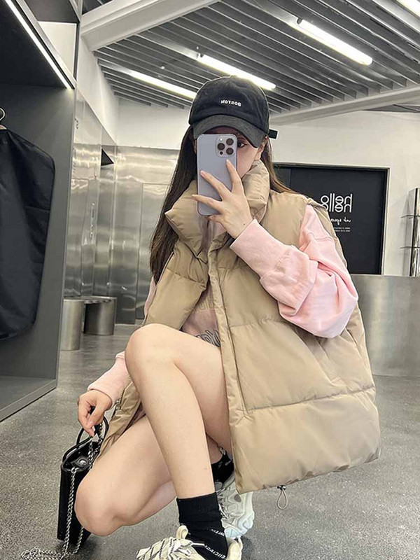 EleeMee sieviešu jaka bez piedurknēm kabata brīva sieviešu ziemas veste Jauna modes ikdienas ikdienas ietērps Stilīgs sieviešu virsdrēbes izmērs M-2XL