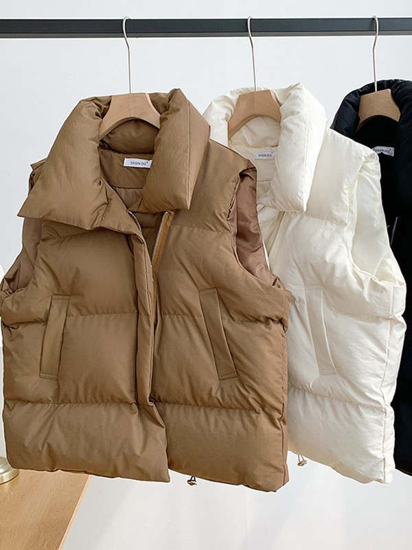 EleeMee sieviešu jaka bez piedurknēm kabata brīva sieviešu ziemas veste Jauna modes ikdienas ikdienas ietērps Stilīgs sieviešu virsdrēbes izmērs M-2XL