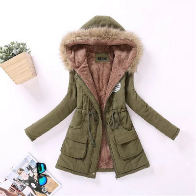 16 krāsas Sieviešu Parka Mode Rudens Ziemas Siltas Jakas Sieviešu Kažokādas Apkakles Mēteļi Garie Parkas Hoodies Biroja Lady Cotton Lielizmērs