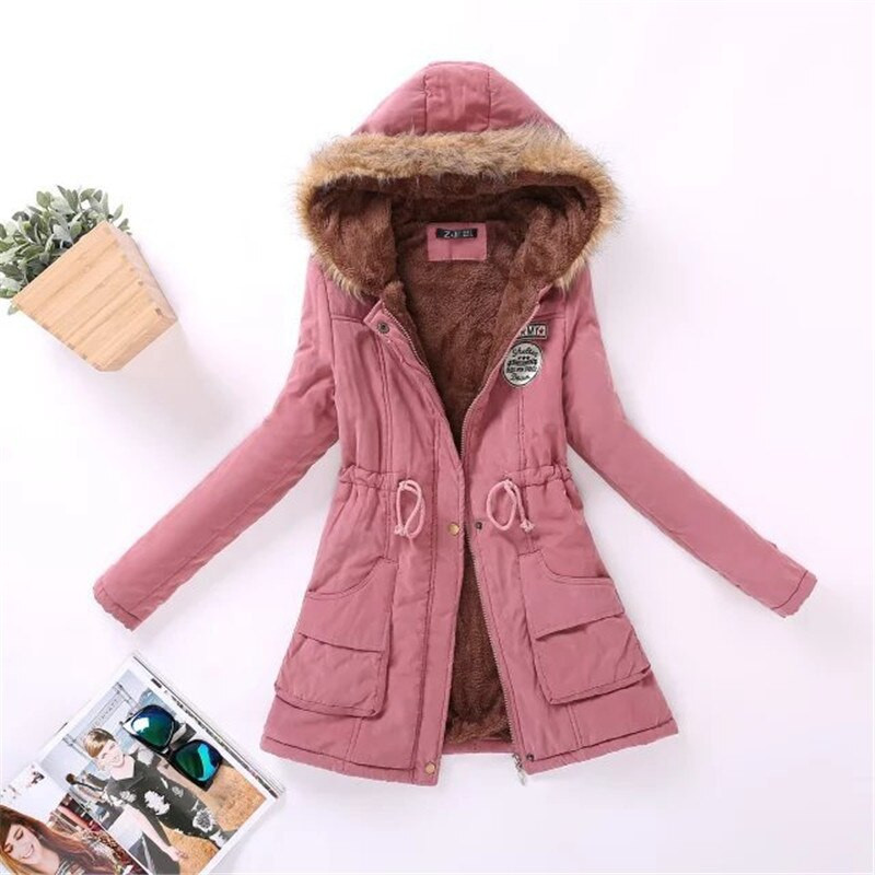 16 krāsas Sieviešu Parka Mode Rudens Ziemas Siltas Jakas Sieviešu Kažokādas Apkakles Mēteļi Garie Parkas Hoodies Biroja Lady Cotton Lielizmērs