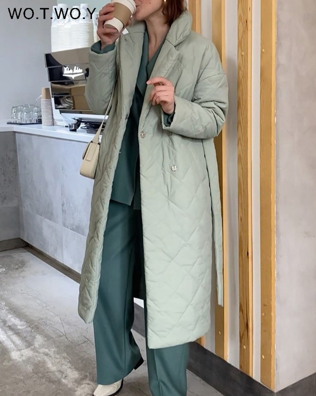 WOTWOY kokvilnas oderējums Argyle garā jaka sievietēm rudens ziemas jostas, biezi polsterēti parki sieviešu ikdienas stepēti mēteļi 2022. gada virsjaka