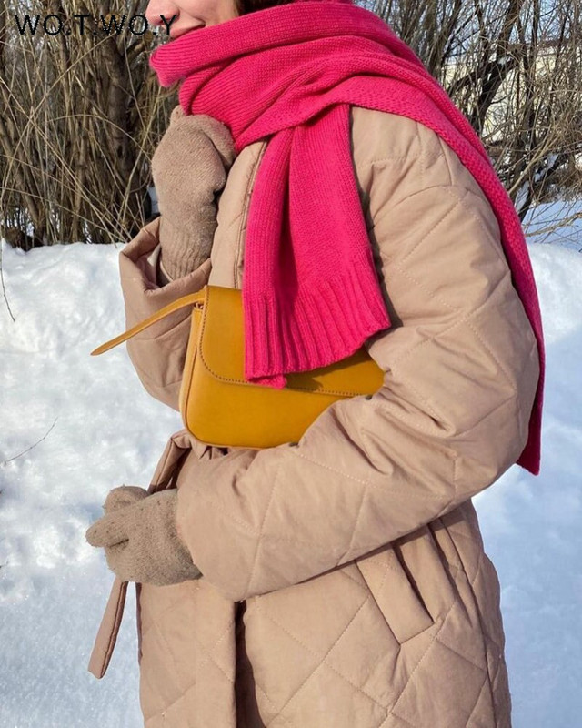 WOTWOY kokvilnas oderējums Argyle garā jaka sievietēm rudens ziemas jostas, biezi polsterēti parki sieviešu ikdienas stepēti mēteļi 2022. gada virsjaka