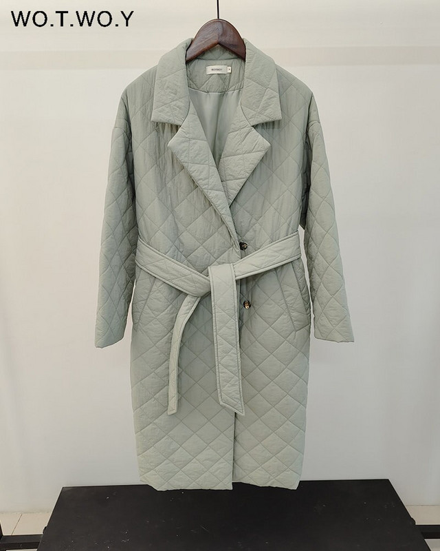 WOTWOY kokvilnas oderējums Argyle garā jaka sievietēm rudens ziemas jostas, biezi polsterēti parki sieviešu ikdienas stepēti mēteļi 2022. gada virsjaka