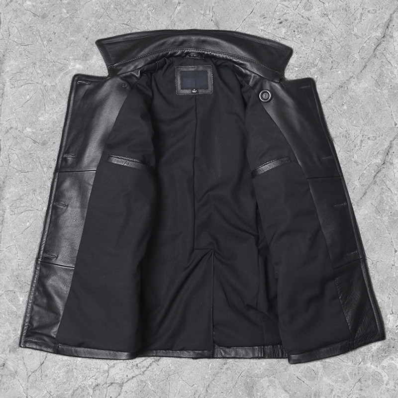 Nova muška jakna od prave kože Muški kaput od kravlje kože Jesen Zima Poslovni kaput Trench stila Odjeća s dvostrukim kopčanjem Teleća koža