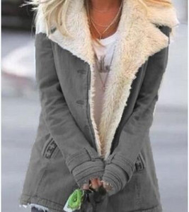 Γυναικεία χειμωνιάτικα ζεστά παλτό φλις μακριά παλτό Σύνθετα βελούδινα κουμπιά πέτα μπουφάν Outwear Χοντρές χειμερινές τσέπες για γυναίκες Μασίφ παλτό Plus Size