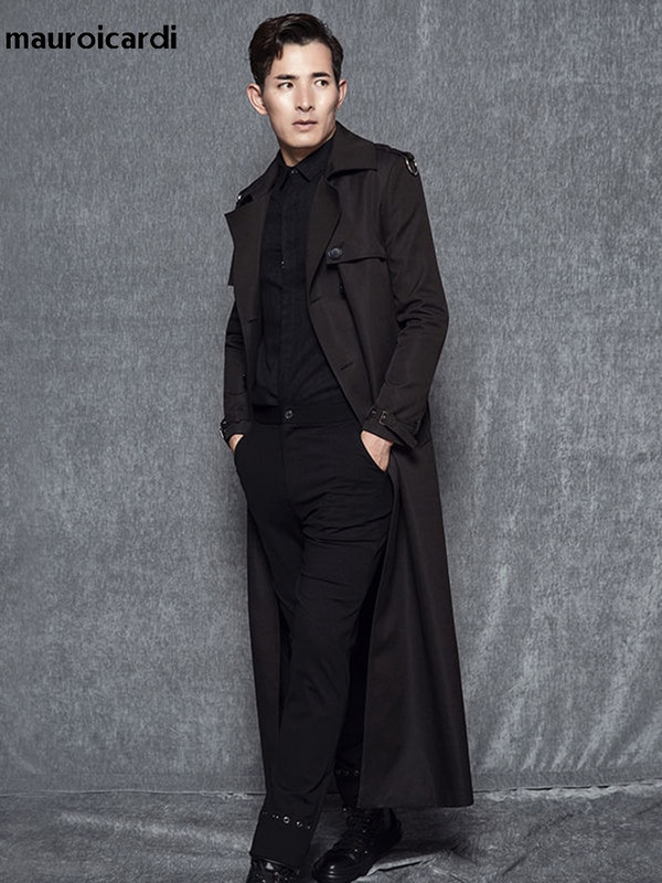 Mauroicardi pavasara rudens īpaši gari melni haki mēteļi vīriešu divrindu liela izmēra virsjaka Eiropas modes 4xl 5xl