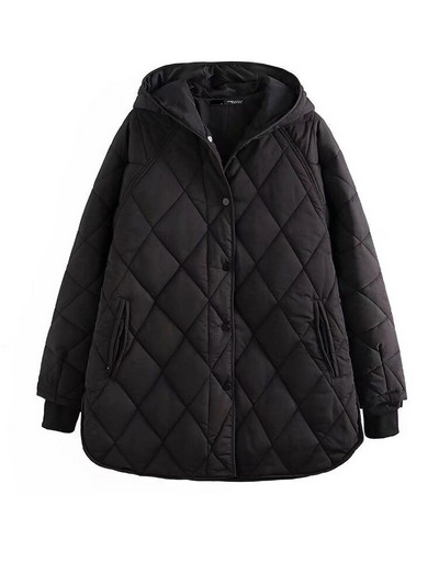 XNWMNZ 2021. ziemas lielizmēra modes retro rūtains parks ar kapuci sievietēm, ikdienas kabatas, kokvilnas jakas, mētelis, brīvi gari sieviešu apģērbi