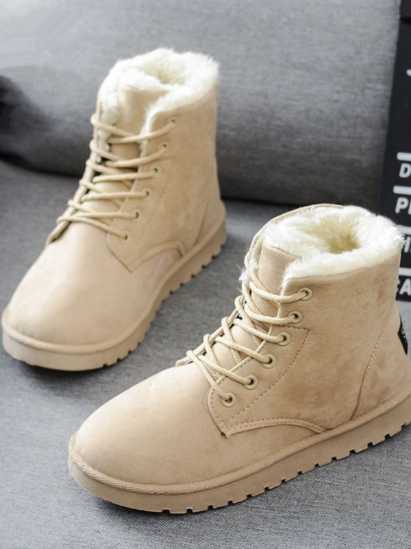 Γυναικείες χειμερινές μπότες χιονιού 2022 Warm Flat Plus Size Platform Lace Up Γυναικεία παπούτσια Γυναικεία παπούτσια New Flock Fur Suede Ankle Boots 35-43