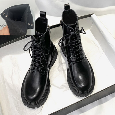 Lucyever Smeđe čizme s platformom Ženske jesenske zimske motociklističke čizme s debelim dnom Ženske deblje tople cipele na vezanje Ženske