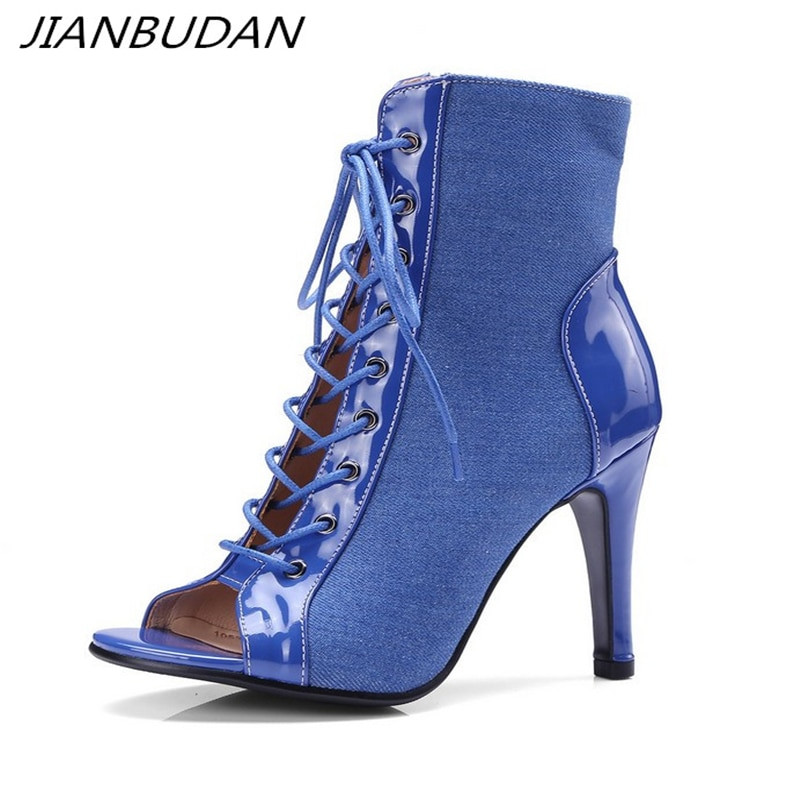 JIANBUDAN Sieviešu modes vasaras zābaki ar atvērtu purngalu Ērtas augstpapēžu sandales Šņorējamas Ikdienas augstpapēžu vasaras puszābaki 34-43