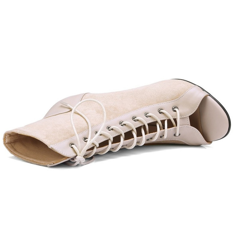 JIANBUDAN Sieviešu modes vasaras zābaki ar atvērtu purngalu Ērtas augstpapēžu sandales Šņorējamas Ikdienas augstpapēžu vasaras puszābaki 34-43