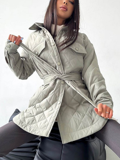 Široki topli kaputi Parke Ženske jesenske zimske ležerne jednobojne pamučne odjeće na vezanje oko struka Ženska jakna