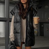 Fandy Lokar pavasara statīva apkakle, melna vestes sieviešu modes PU mēteļi sievietēm elegantas taisnas, vienkāršas sieviešu vestes