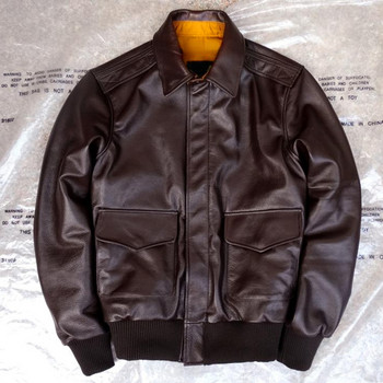 Ανδρικό μπουφάν από γνήσιο δέρμα Military Pilot Jackets Air Force Flight A2 Jacket μαύρο καφέ 100% παλτό από δέρμα μοσχαριού Ρούχα από δέρμα αγελάδας