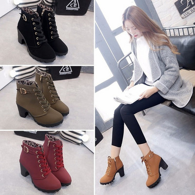 Spring Winter High Heel 2022 New Winter Boots for Women Cross-strap Ankle Boots Ladies Shoes PU Casual Women Pumps Martin Boots