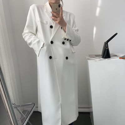 2022. gada rudens vienkrāsains vidēja garuma uzvalks Sieviešu brīvs, melns korejiešu stila ikdienas uzvalka augšdaļa