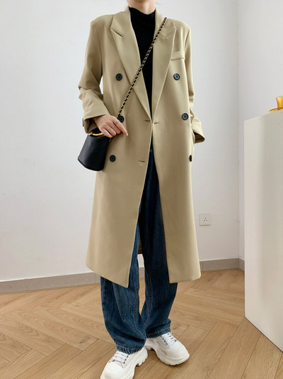 2022. gada rudens vienkrāsains vidēja garuma uzvalks Sieviešu brīvs, melns korejiešu stila ikdienas uzvalka augšdaļa