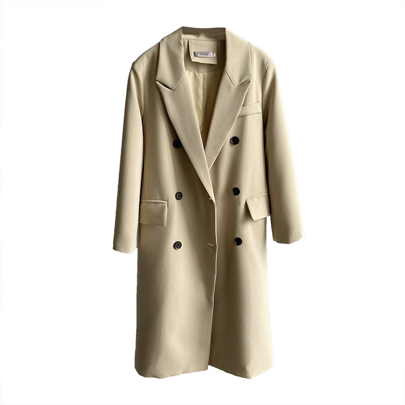 2022. gada rudens vienkrāsains vidēja garuma uzvalks Sieviešu brīvs, melns korejiešu stila ikdienas uzvalka augšdaļa