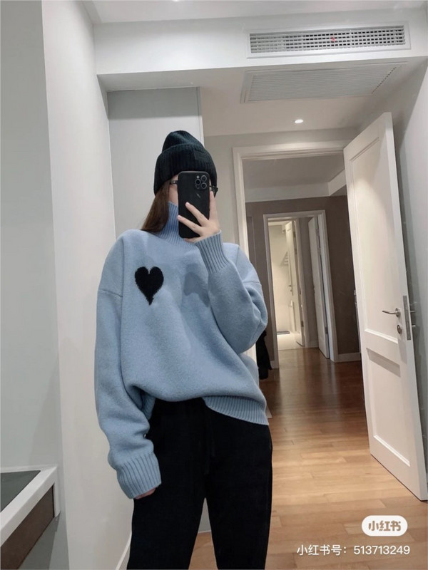 Versija A franču modes zīmols Big Love Džemperis ar augstu apkakli Persiku sirds vīriešiem Sieviešu brīvs, silts apģērbs pāriem Y2k Trf 2022