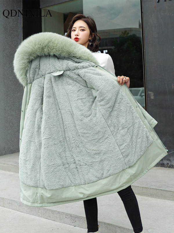 2022. gada jauns ziemas sieviešu Parkas Plīša kokvilnas jaka Biezs mētelis ar kapuci Lielizmēra Midi gara vilnas apkakle, silti, polsterēti karsti mēteļi