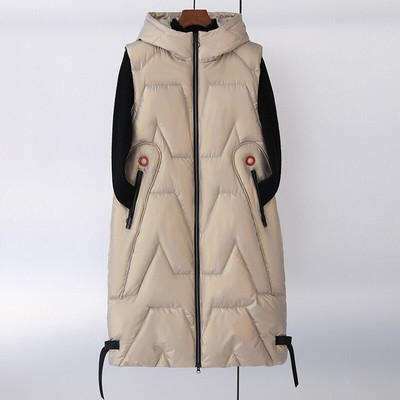 Žieminė ilga liemenė Moteriška solidi kišenės su gobtuvu, paminkštintos užtrauktuku, laisvalaikio moteriška striukė be rankovių šilta dygsniuota liemenė moterims