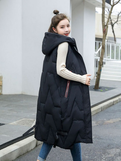 Rudens ziemas garā veste sieviešu ar kapuci brīvas zaļas kabatas, polsterētas sieviešu ikdienas jaka bez piedurknēm silta stepēta veste sievietēm