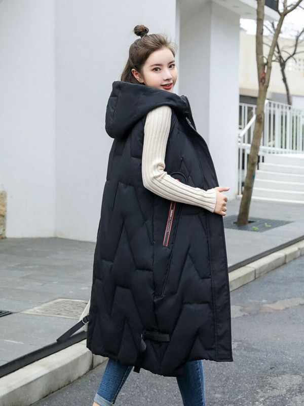 Rudens ziemas garā veste sieviešu ar kapuci brīvas zaļas kabatas, polsterētas sieviešu ikdienas jaka bez piedurknēm silta stepēta veste sievietēm